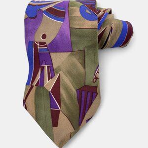 Albert Nipon Silk Tie Abstract Cubist Art Vintage Office Business Formal